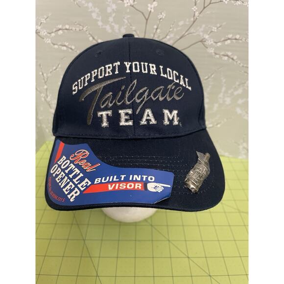 Support Your Local Tailgate Team Real Bottle Opener Built Into Visor Cap Hat NEW - Picture 1 of 12